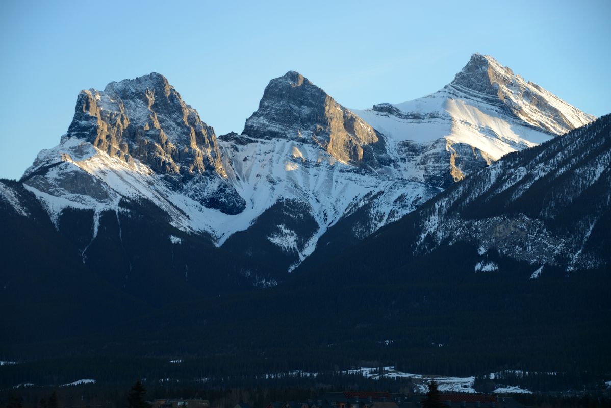 10A The Three Sisters - Charity Peak, Hope Peak and Faith Peak From Trans Canada Highway At Canmore In Winter Before Sunset